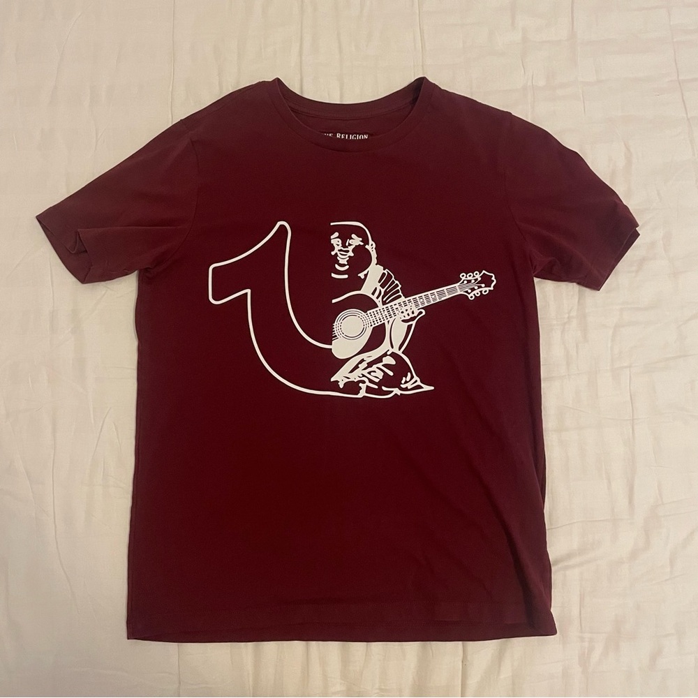 True Religion Maroon Graphic T-Shirt with Guitar Design Unisex